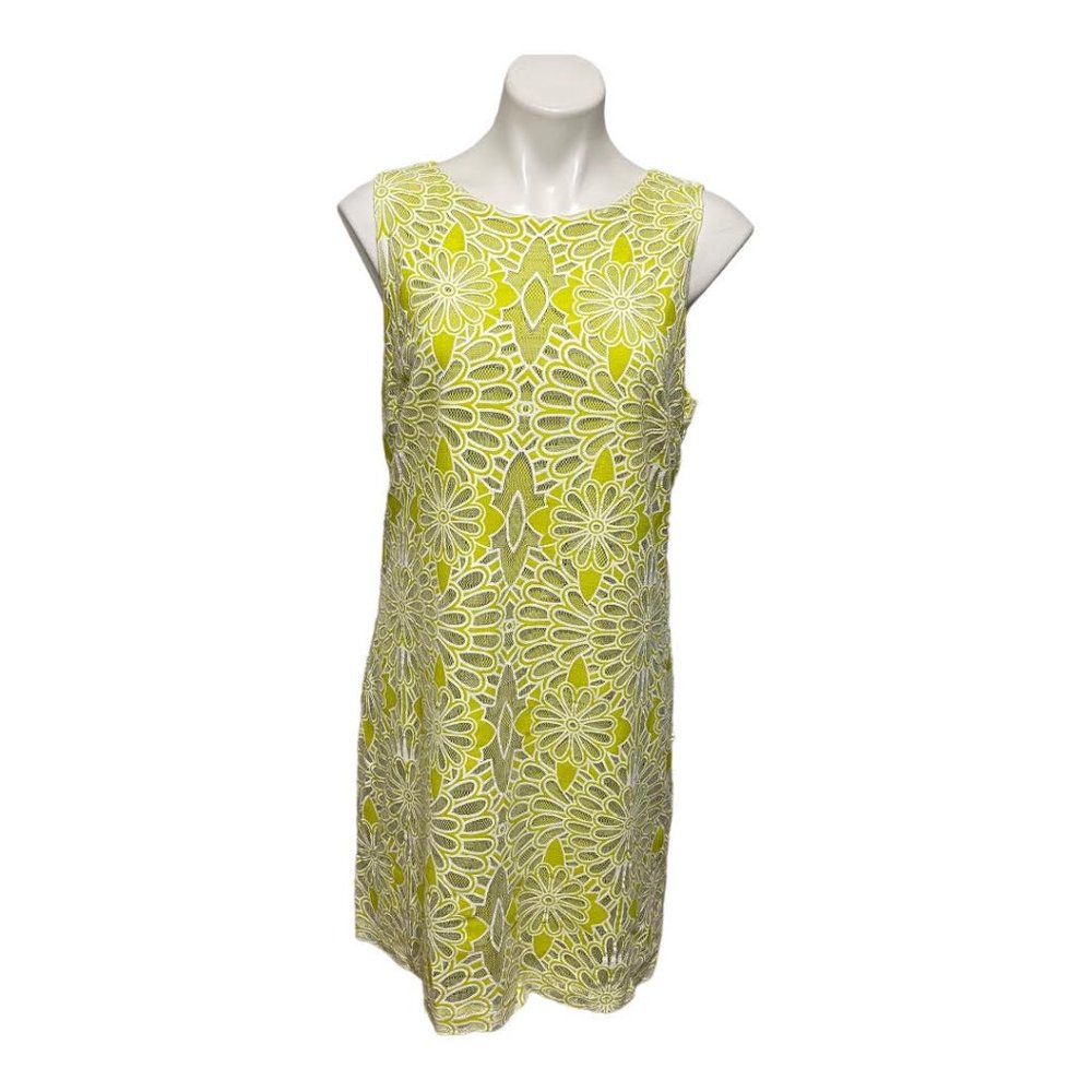 Bell Badgley Mischka Size 12 Pea Green Floral Mesh Sleeveless Crewneck Dress - Picture 3 of 8